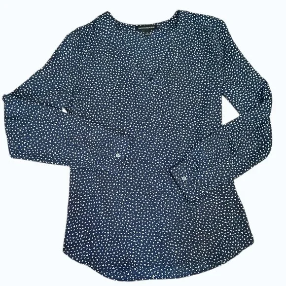 BANANA REPUBLIC Navy Blue & Cream V-Neck Long Sleeve Blouse - Picture 6 of 10